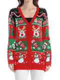 Fashionable knitted V-neck Christmas pattern single breasted long sleeved cardigan for autumn and winter women's casual sweater