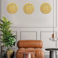 3Pcs Golden Om Round Decorative Wall Art  Om Chakra For Temple, Living Room, Bedroom, Office, Hotel, Home Decor Items, Gift