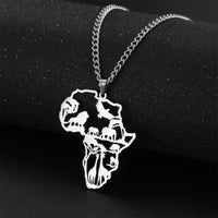 My Shape Africa Map Lion Elephant Monkey Giraffe Pendant Necklaces Men Women Stainless Steel Animal Chain Choker African Jewelry