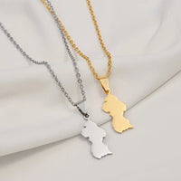 Anniyo 2.5CM Guyana Map Charms Pendant Necklaces For Women Girls Stainless Steel Jewelry #004162