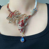 Medieval fashion winding snake personality generous exaggerated design freshwater pearl high sense necklace