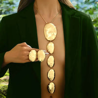 Jewelry Set For Women Girls Oval Stud Earrings Long Y-shaped Necklace Sweater Chain Retro Fashion DS033