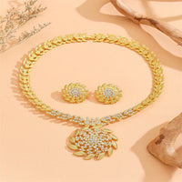 Fashion Sunflower  Earrings Necklace Wedding Jewelr Set Party Acceroies For Woman