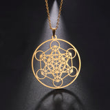 Skyrim Stainless Steel Angel Seal Archangel Metatron Cube Necklace Women Men Sacred Geometry Amulet Religious Spiritual Jewelry
