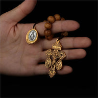 Catholic St Benedict Medal Lady Milagrosa Crucifix Cross One Decade Wooden Beads Pocket Rosary Prayer Rosaries Handmade Gift