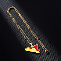 2024 New fashion stainless steel Sicily map and flag necklace for men and women couples ethnic style collarbone chain accessorie