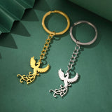Phoenix Keychain Gift for Woman Men Key Chain Ring Reborn God Bird Supernatural Amulet Stainless Steel Pendant Design Jewelry