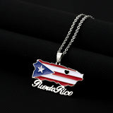 2024 New fashion vintage dripping stainless steel Puerto Rico map flag pendant necklace men's and women's collarbone chain acces