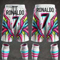 Classics AI Design Printed Ronaldo Graffiti Oversized Football Shorts Sweat-Wicking Quick-Drying for Daily Training Beach shorts