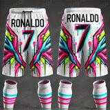 Classics AI Design Printed Ronaldo Graffiti Oversized Football Shorts Sweat-Wicking Quick-Drying for Daily Training Beach shorts