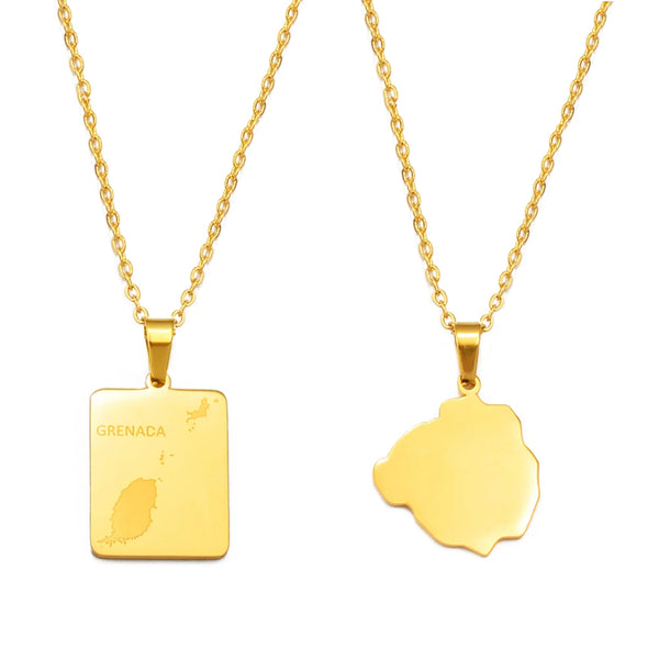 Anniyo Carriacou Grenada and Petit Martinique Map Pendant Necklaces Stainless Steel Caribbean Sea Jewelry @317801