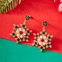 Delicate Multicolor Christmas Snowflake Stud Earrings for Women Zircon Pearl Dangle Piercing Earrings Girl New Year Party Gifts