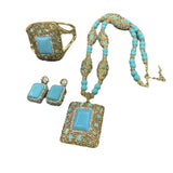 New turquoise fashionable handmade design inlaid turquoise Internet celebrities with the same color-preserving jewelry set