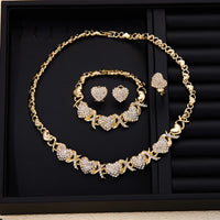 Luxury Sparkling Inlaid Zirconia Heart Patchwork Necklace Bracelet Women's Fashion Jewelry Set Holiday Accessories 4pcs/set