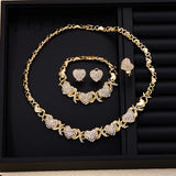 Luxury Sparkling Inlaid Zirconia Heart Patchwork Necklace Bracelet Women's Fashion Jewelry Set Holiday Accessories 4pcs/set