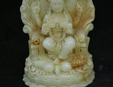 5.8" Old China Han White Jade Carving Buddhism 4 Arms Lord Shiva Goddess Statue