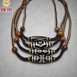Black And White Patina Nine-Eye Natural Agate Dzi Necklace With Bead Collarbone Chain