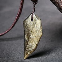 Natural Ice Gold Color Obsidian Wolf Tooth Pendant Necklace For Women And Men Sweater Rope Amulets Talismans Jewelry
