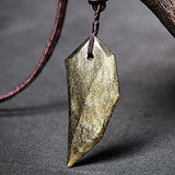 Natural Ice Gold Color Obsidian Wolf Tooth Pendant Necklace For Women And Men Sweater Rope Amulets Talismans Jewelry