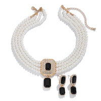 1Set Luxury Multilayer Imitation Pearl Necklace Earrings For Women Girls Temperament Jewelry Bridal Rhinestone Wedding Jewelry
