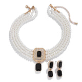 1Set Luxury Multilayer Imitation Pearl Necklace Earrings For Women Girls Temperament Jewelry Bridal Rhinestone Wedding Jewelry