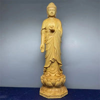 Natural Solid wood Sculpture Guanyin, Buddha Tathagata Statue ,Chinese Buddhist Figures Home Room Office Feng Shui Statues