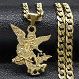 SAINT MICHAEL PROTECT US Archangel Stainless Steel Pendant Necklace for Women Men Gold Color Necklace Choker Jewelry Collares