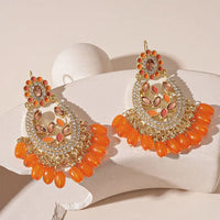 Bohemian Orange Resin Beaded Tassel Droplet Geometric Earrings Women Ethnic Vacation Fashion Jewelry