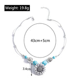 Ethnic Antique Silver Color Moon Choker Necklaces for Women Boho Turquoise Necklace Girls Party Jewelry Gifts