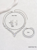 Women's fashionable rhinestone sparkling earrings necklace bracelet ring jewelry set wedding banquet party holiday gift