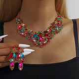 3PC Women's Wedding Season Fashion Luxury Flower Necklace Earrings Jewelry Set Suitable for Wedding Parties and Festival Gifts