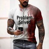 Bloody print men's T-shirt problem solved T-shirt fashion horror Halloween short sleeved top casual round neck oversized T-shirt