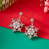 Delicate Multicolor Christmas Snowflake Stud Earrings for Women Zircon Pearl Dangle Piercing Earrings Girl New Year Party Gifts
