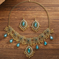 Ethnic Vintage Jewelry Set Resin Stone Jewelry Sets Hollow Metal Water Drop Pendant Necklace Earrings Set For Women Gift Jewelry