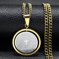 2024 New fashion Prayer Cross pendant necklace Stainless steel Spanish neutral style round pendant collar bone chain accessories