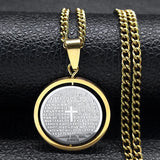 2024 New fashion Prayer Cross pendant necklace Stainless steel Spanish neutral style round pendant collar bone chain accessories