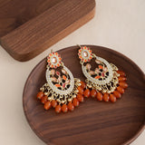 Bohemian Orange Resin Beaded Tassel Droplet Geometric Earrings Women Ethnic Vacation Fashion Jewelry