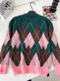SINGREINY Christmas Style Knitting Warm Sweater O Neck Long Sleeves Argyle Design Loose Pullovers 2025 Autumn Casual Women Tops