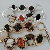 2025 New Indian Vintage Statement Resin Bracelets Women Boho Ethnic Gold Silver Plated Metal Links Charm Bracelets Jewelry