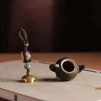 Statue Mini Little Teapot Keychain Waterproof Openable Carved Teapot Pendant Beads Ornament Green Sandalwood Phone Chain Friends