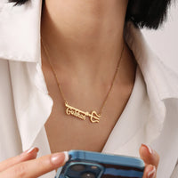 MYDIY Trisul Name Necklace Unisex Pendant Customized Neck Chain Personalised Tamil Necklace Telugu Name Necklace Gift for Women