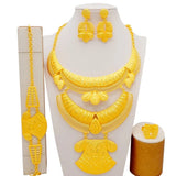 Dubai Gold Color Jewelry Set Wedding African Indian Ethiopian  Bridal Sets Nigerian Necklace Bracelet Earring Ring Jewellery