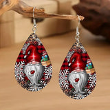 SOMESOOR Merry Christmas Series Waterdrop Shape Wooden Drop Earrings Santa Claus Tree Snowman Cute Ear Dangle Jewelry For Women