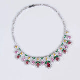 Women's Light Luxury Niche Design Floral Zircon Necklace Earring Set Fashionable And Versatile Pendant Set Daily Accessories