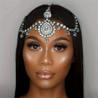 1pcs Boho Luxury Crystal Forehead Hair Chain Head Piece Hairwear Shiny Bride Wedding Hair Accessories Headband Jewelry