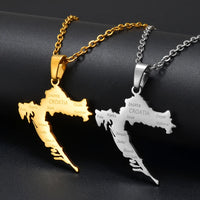 Anniyo Croatia Map With Cities Šibenik Pendant Necklaces Stainless Steel for Women Girls Maps of the Croatian Jewelry #310201