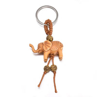 Lucky Wooden Elephant Keychain Handmade Carved Pendant Key Ring for Women Men Religious Gift Boho Jewelry Wholesale