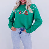 Xingqing Christmas Sweaters y2k Clothes Women Ball Ornament Pattern Round Neck Long Sleeve Pullover Knitted Tops Streetwear