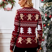 New Winter 2025 Christmas Women's Sweater Jacquard Print Full Sleeve O Neck Casual Soft Knitwear Merry Xmas Female Pullover Top