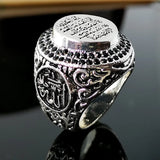 Huitan Hyperbole Big Rings for Men/Women Anti Silver Color Punk Male Rings Carved Pattern Black Stone Daily Wear Gothic Jewelry